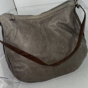 HOBO Gray and Brown Leather Shoulder Bag